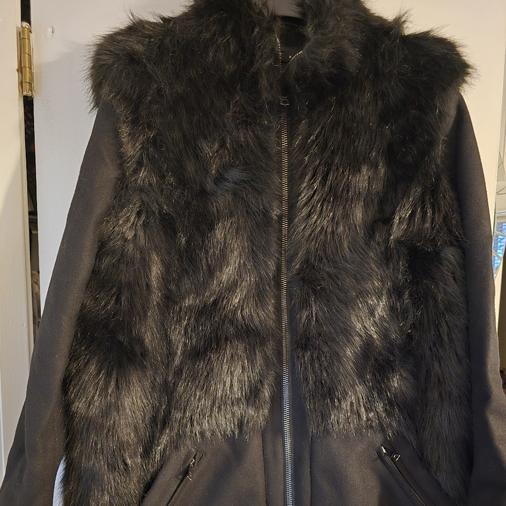 Dkny Black Faux-Fur Coat